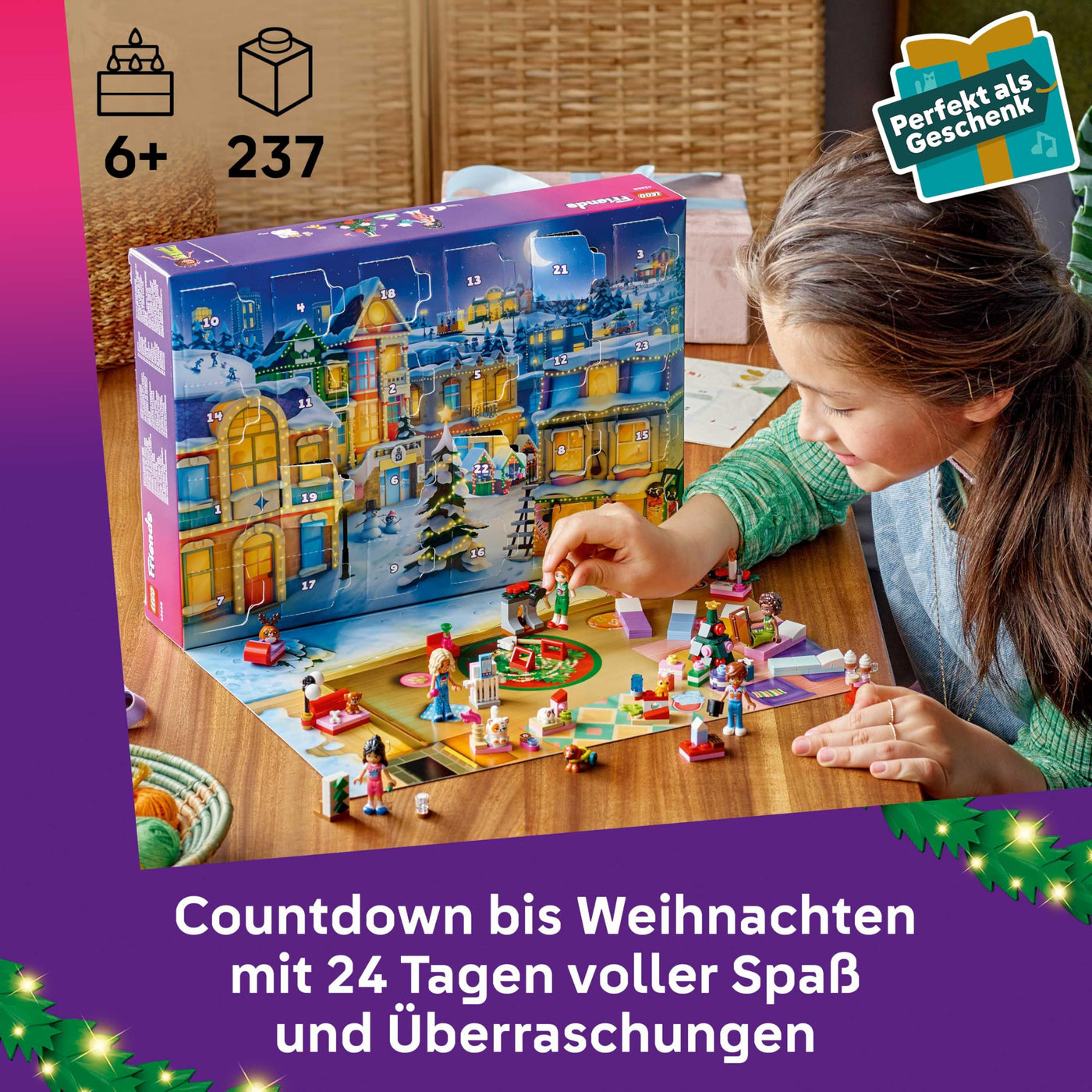 LEGO Friends Adventskalender 2025 - Weihnachten Spielzeug mit 24 Überraschungen inkl. 5 Minifiguren, 5 Tierfiguren und viel Zubehör - Kinder Geschenk für Mädchen und Jungen ab 6 Jahren - 42668