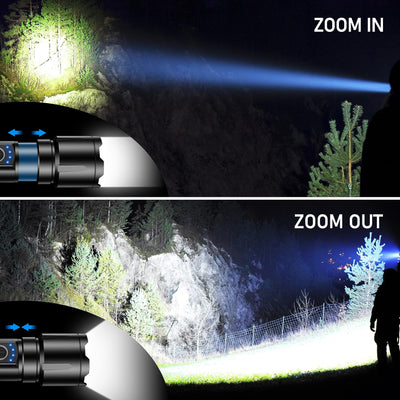 Blukar Taschenlampe LED Aufladbar, 500000 Lumen Extrem Hell Zoombare Taktische Taschenlampen Starke mit 5 Lichtmodi, IP67 Wasserdichte Flashlight Torch für Camping, Wandern, Outdoor, Angeln, Notfäll