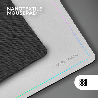 MARSGAMING MCP124, 3in1 Gaming Combo, Ergonomische H-Mech LED RGB Tastatur, RGB Maus 3200DPI HUANO Switches, Nanotextil-Mauspad 360x260mm, Multiplattform-Kompatibilität, Spanisches Layout, Weiß