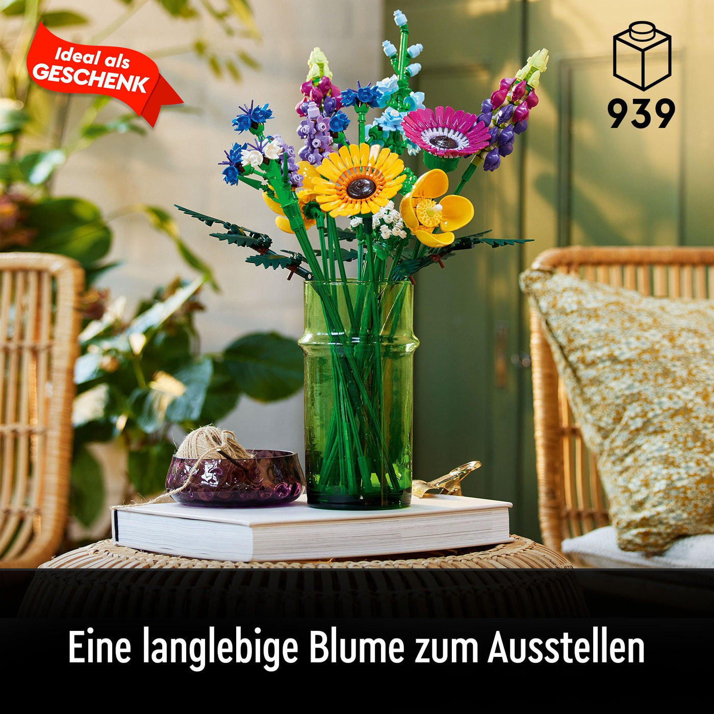 LEGO Botanicals Wildblumenstrauß Set - Künstliche Blumen mit Mohn und Lavendel zum Basteln für Erwachsene - Geschenkidee für Heimdeko - Botanik Kollektion 10313