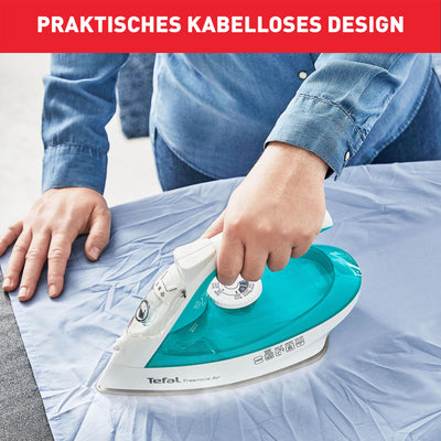 Tefal FV6520 Freemove Air Kabelloses Dampfbügeleisen | 2400 W | 25g/Min-Dauerdampf | 115g/Min-Dampfstoß | Kabellose Technologie | Automatisches Abschalten | Türkis/Weiß