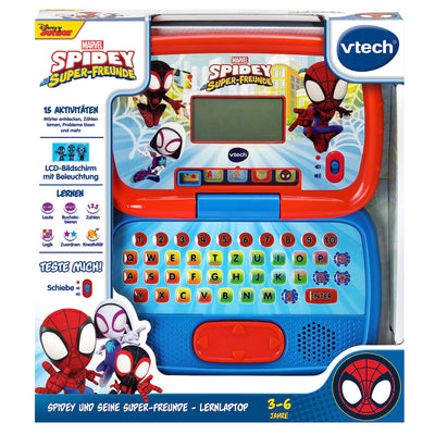 VTech Spidey und seine Super-Freunde - Lernlaptop – Lerncomputer mit QWERTZ-Tastatur und Inhalten zu Buchstaben, Buchstabenlauten, einfacher Addition und Subtraktion u. v. m. Für Kinder von 3-6 Jahren