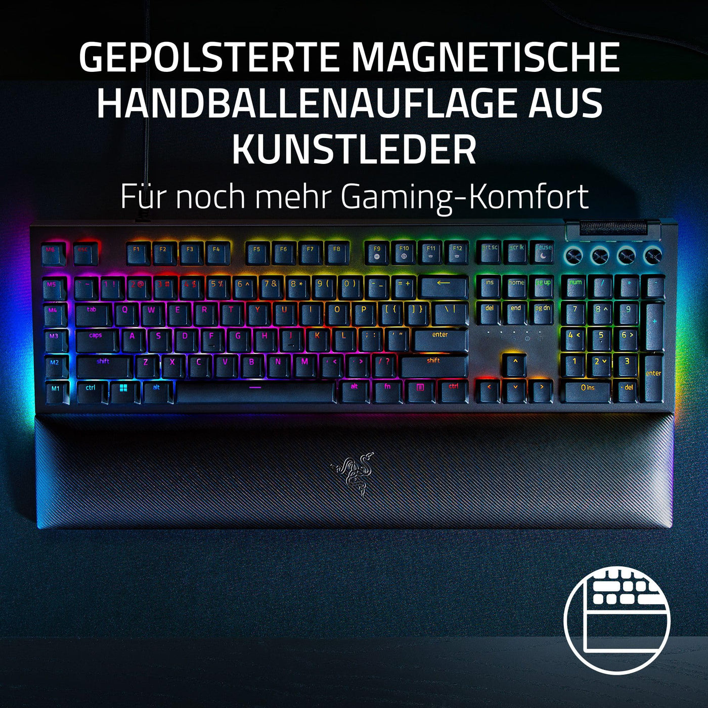 Razer BlackWidow V4 (Green Switch) - Mechanische Gaming-Tastatur - Razer Snap Tap (Mechanische Clicky Switches, 6 Makro-Tasten, Doubleshot-ABS-Tastenkappen, RGB Chroma) QWERTZ DE-Layout | Schwarz