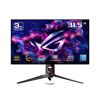 ASUS ROG Swift OLED PG32UCDP - 32 Zoll 4K UHD Gaming Monitor - 240-480 Hz, 0.03ms GtG, G-Sync, FreeSync, AdaptiveSync, 10-bit, DisplayHDR 400 TB - 16:9, 3840x2160, DP 1.4, HDMI, 90W USB-C, USB-Hub