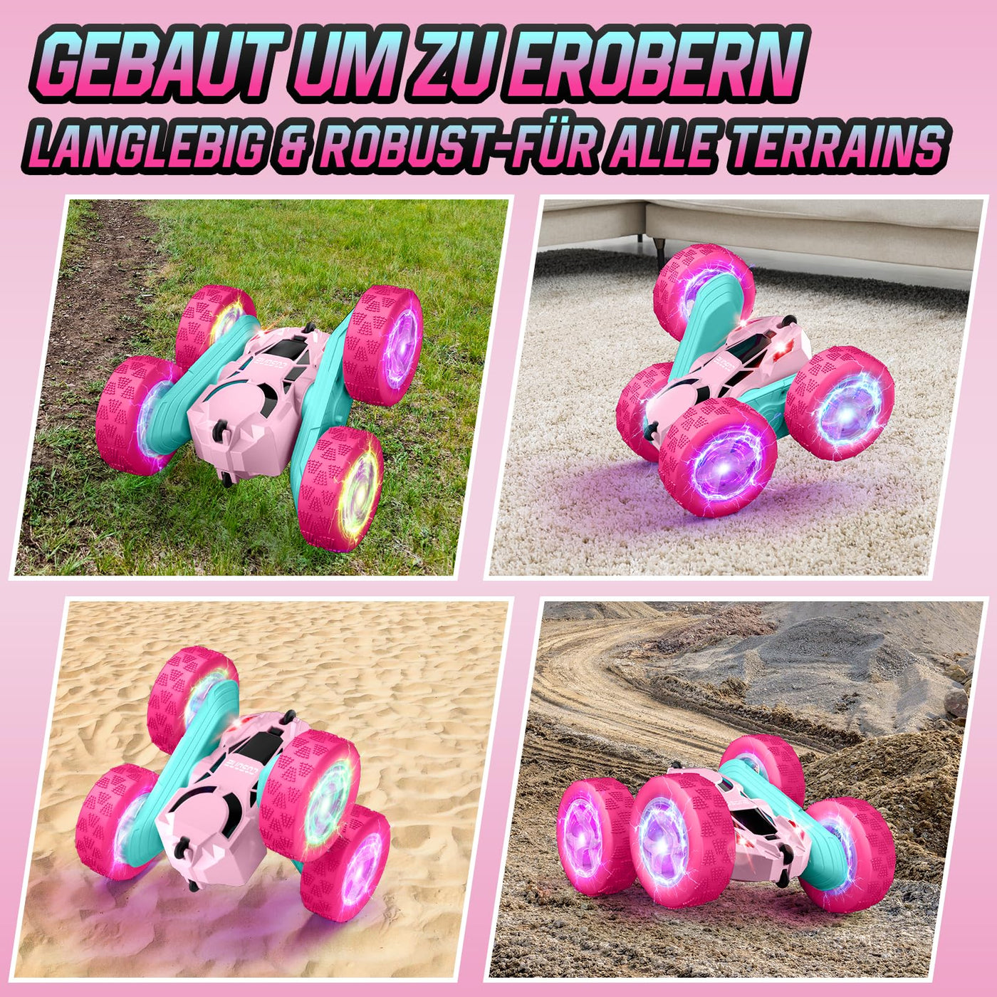 cosone Rosa Ferngesteuertes Auto für Mädchen 6-12 Jahre alt Stunt RC Auto mit LED Blinken 2.4Ghz 4WD 360° Flip RC Car für Kinder Geschenke