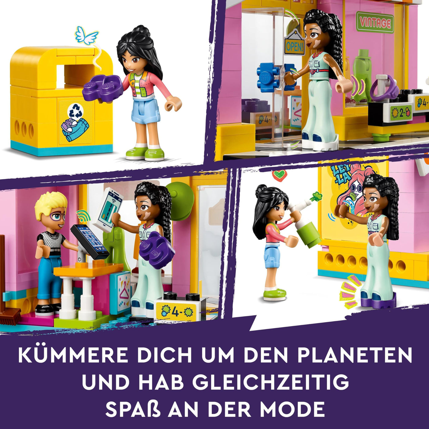 LEGO Friends Vintage-Modegeschäft, Bausatz für Kinder mit Spielzeug-Laden, Figuren und Katze, Modell für Rollenspiele zur sozial-emotionale Entwicklung, Geschenk für 6-jährige Mädchen und Jungen 42614