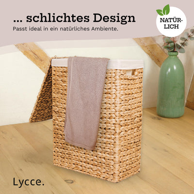 Lycce Wäschekorb mit Deckel 58 l Nischenwäschekorb Wasserhyazinthe Wäschekorb schmal für wenig Platz - großer Stauraum natur (Gr. 2)