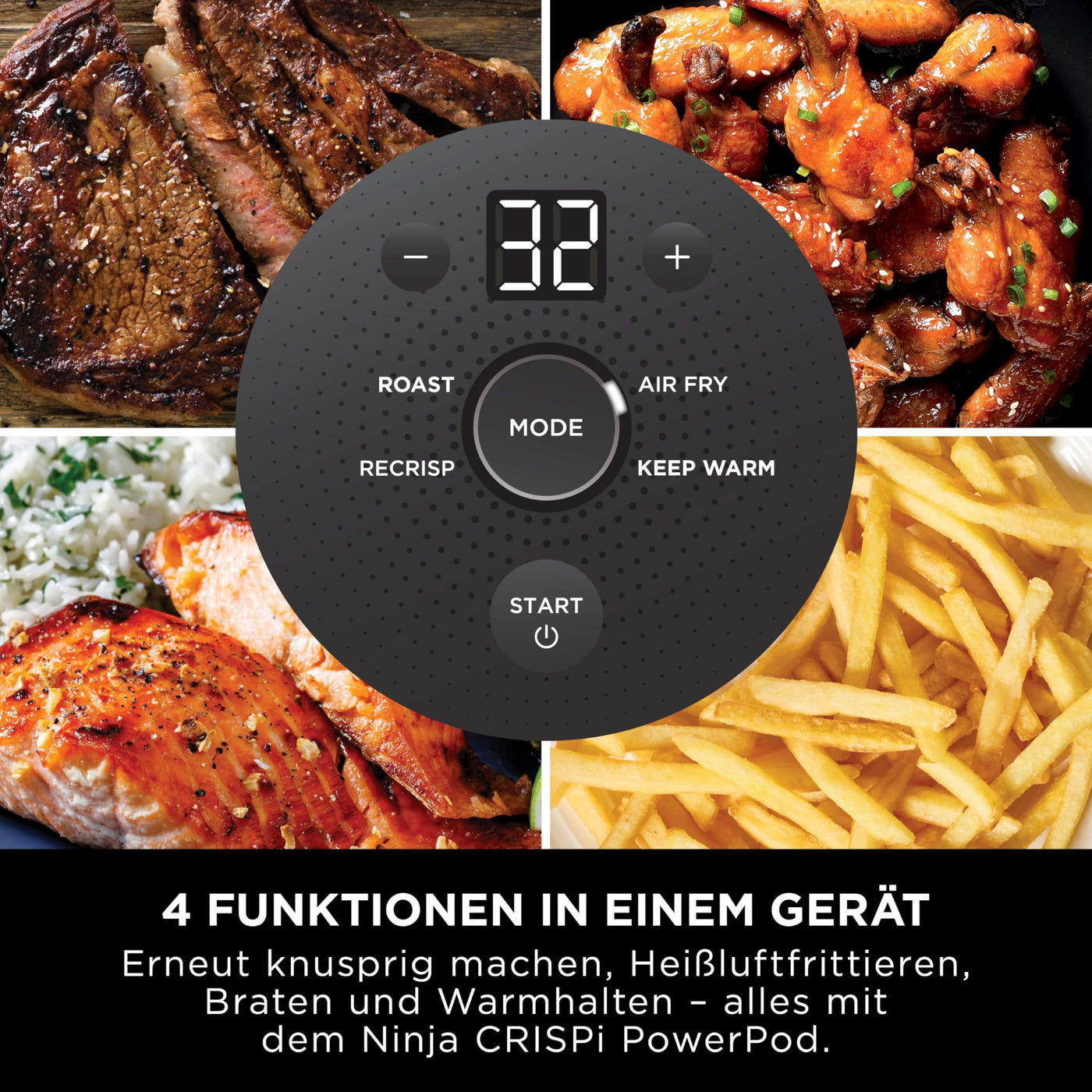 Ninja CRISPi tragbare Airfryer Heißluftfritteuse, 3,8 l, 4-in-1: Heißluftfrittieren, Braten, Warmhalten, Recrisp, 6 Portionen, 2x herausnehmbare Glasbehälter & Deckel, 1700 W, Stone Gold FN101EUSTGD