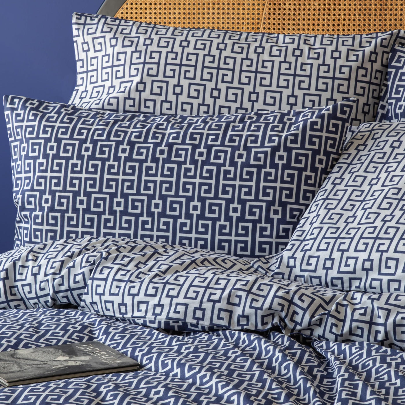 LERUUM Bettwaesche Set 135x200 Baumwolle Navy Blau Weiß Erwachsene Jungen Geometrisches Wendbares Bettbezug mit 1x Kissenbezug 80x80(2 teilig Classy)