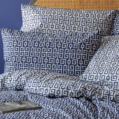 LERUUM Bettwaesche Set 135x200 Baumwolle Navy Blau Weiß Erwachsene Jungen Geometrisches Wendbares Bettbezug mit 1x Kissenbezug 80x80(2 teilig Classy)