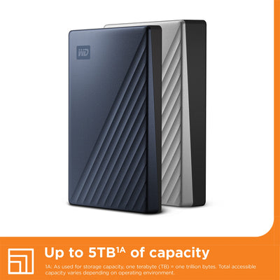 WD My Passport Ultra externe Festplatte 5 TB (mobiler Speicher, Metallgehäuse, herunterladbare Software, automatische Backups, Passwortschutz) Blau - auch kompatibel mit PC, Xbox, PS4 und PS5