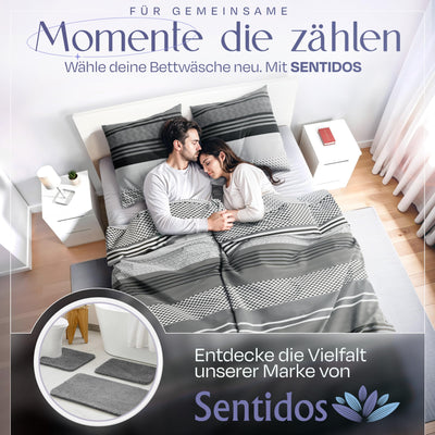 Sentidos Bettwäsche-Set 4teilig Renforcé Baumwolle 135x200 cm mit Reißverschluss Bett-Bezug, 80x80 cm Kissen-Bezug Bett-Garnitur Grau schwarz weiß (2 STK.135 x 200 cm + 2 STK. 80 x 80 cm)