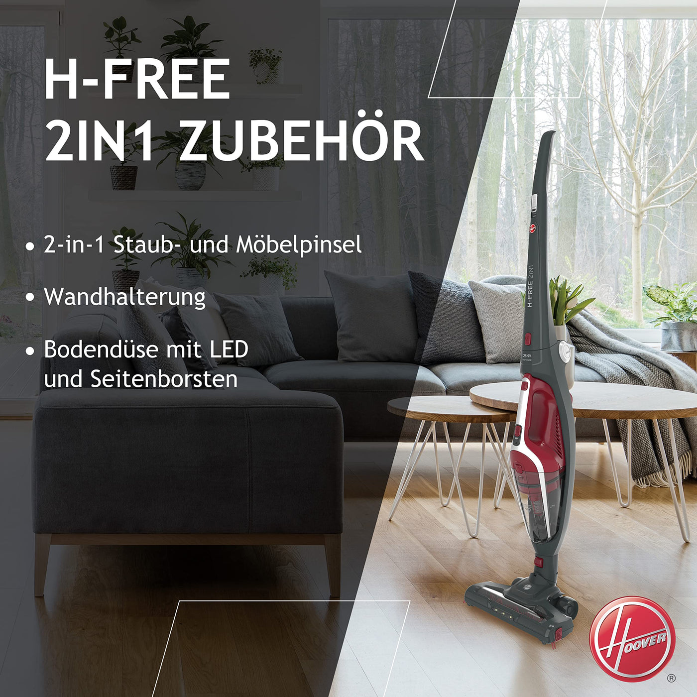 Hoover Akku-Staubsauger ohne Beutel I Akkusauger + Handstaubsauger in Einem mit 45 Min. Laufzeit I Staubsauger kabellos mit LED Licht, Parkfunktion, Klappgriff, Fugendüse & Staubbürste [HF21F25]