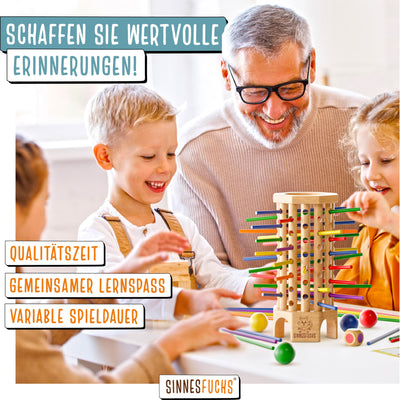 SINNESFUCHS® Farblernturm - Montessori Spielzeug ab 3 Jahre - Holzspielzeug pädagogisch wertvoll - Lernspiele ab 3 Jahre - Stäbchenspiel aus Holz -Kinderspiele ab 4 Jahre - Kinder Farben Spiel