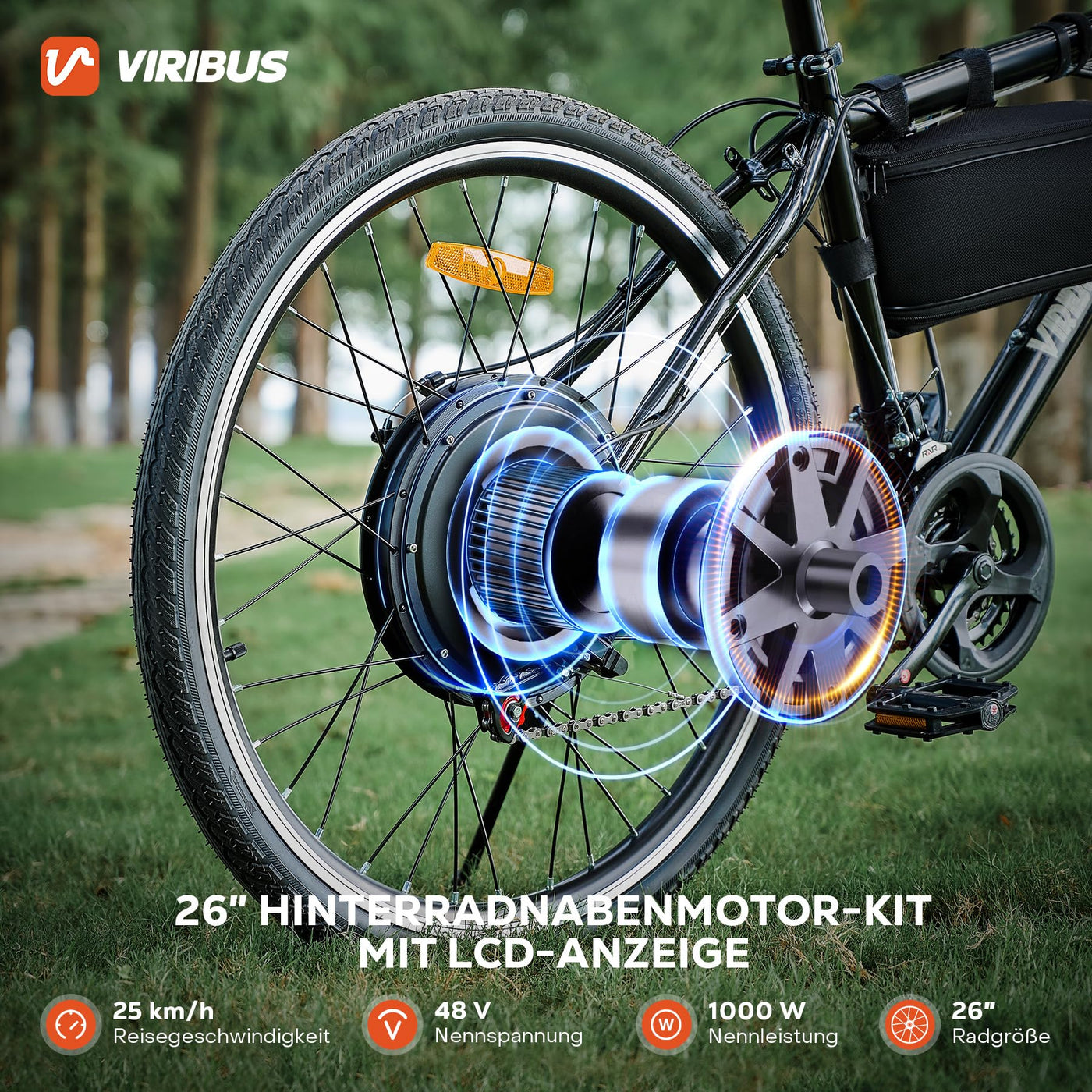 Viribus 26 Zoll Ebike Umbausatz E-Bike Hinterrad Umbausatz Kit Elektrofahrrad Umbausatz Ebike Conversion Kit Electric Bicycle Umbausatz Pedelec Umbausatz 1000W