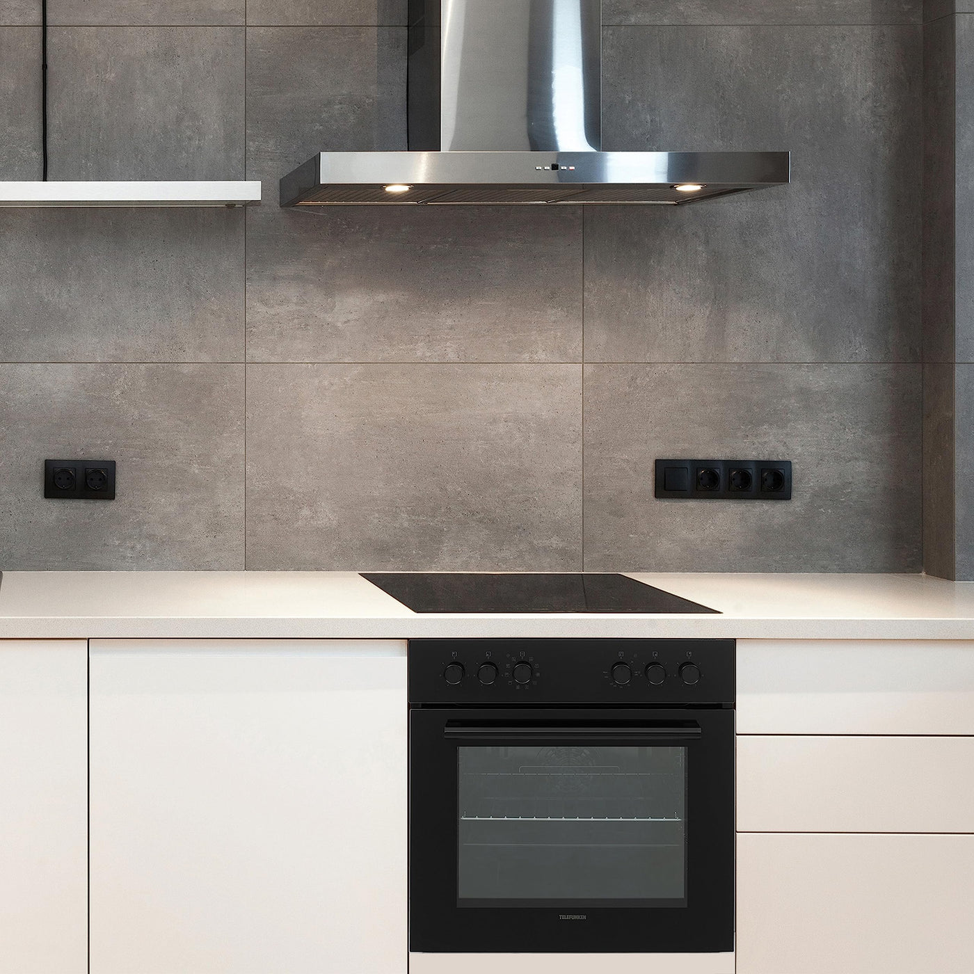 Telefunken ECH65A-B2 Einbauherd-Set | Elektro-Herd-Kochfeld-Kombination | Backofen mit Grill und Umluft | Rahmenloses Glaskeramik-Kochfeld mit 4 Zonen | 65 Liter | 60 cm | Edelstahl