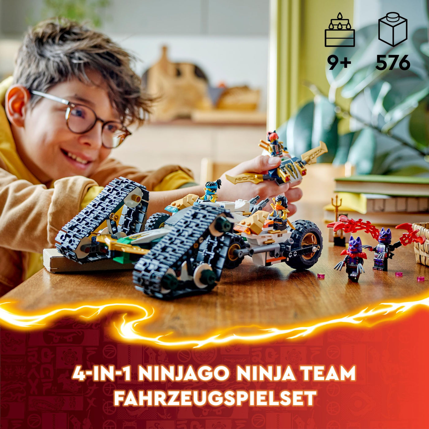 LEGO NINJAGO Kombi-Raupe des Ninja-Teams, 4-in-1-Set mit Gleiter, Rennauto und 2 Motorrädern und 6 Minifiguren, Geschenk für Jungen und Mädchen, Ninja-Spielzeug 71820