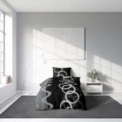 Leonado Vicenti Bettwäsche 135 x 200 cm 80 x 80 cm Mikrofaser 4 TLG Schwarz Weiß Grau Kreise Knitterfrei Pflegeleicht Unisex