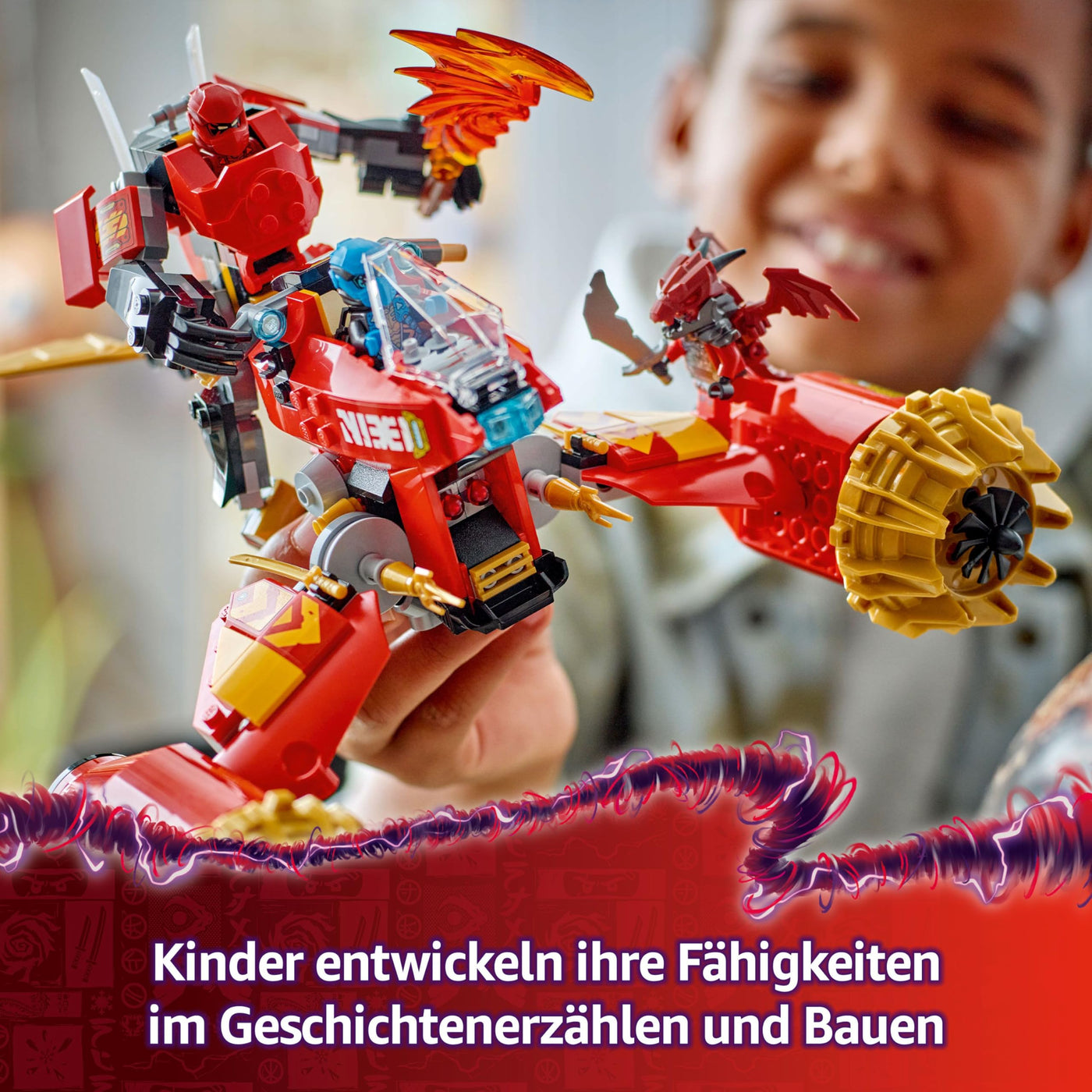 LEGO NINJAGO Kais Sturmreiter-Mech - Fliegendes Motorrad Spielzeug mit 3 Minifiguren - Mech mit beweglichem Kopf, Armen und Beinen - Bauspielzeug - Geschenk für Jungen & Mädchen ab 7 Jahren 71830