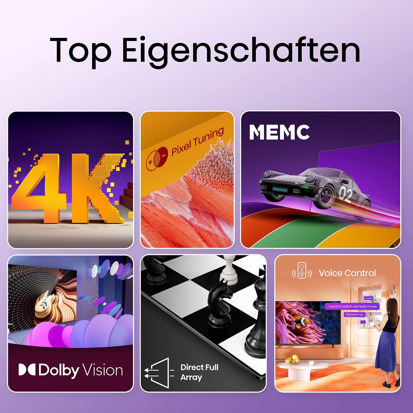 Hisense 55E6KT 139cm (55 Zoll) Fernseher, 4K UHD Smart TV, HDR, Dolby Vision, Triple Tuner DVB-C/S/ S2/ T/ T2/ DTS Virtual X, Alexa Built-in, Bluetooth, WiFi, Hotel Mode, Schwarz [2023]
