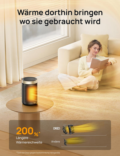 Dreo Energiesparender Heizlüfter, 34 dB Leiser 1500W Elektrischer PTC Keramik, Thermostat, Überhitzungs- & Kippschutz, 12 Std. Timer, Elektroheizung für Räume Schlafzimmer, Atom 316, Gold