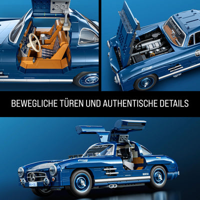 Mattel Brick Shop Hot Wheels Premium Serie Bauset, Mercedes-Benz 300 SL mit 1600 Teilen, realistischen Details und Metallteilen, für Sammler, HWW25, [Mehrfarbig]