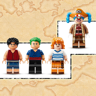 LEGO ONE Piece Zirkuszelt von Buggy dem Clown - Interaktives Spielzeug mit 4 Minifiguren - Ruffy, Nami & Zoro sowie 2 Steckbriefen - Kreatives Geschenk für Jungen, Mädchen & Fans ab 8 Jahren - 75637