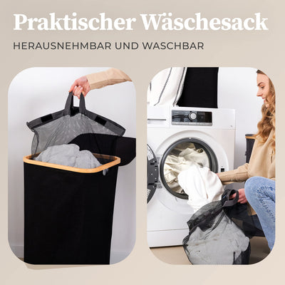 HENNEZ Wäschekorb mit Deckel – Wäschekorb mit Griff aus Bambus – Wäschekorb, faltbar, 100 l – Wäschekorb für Waschküche, Wäschekorb, Schwarz