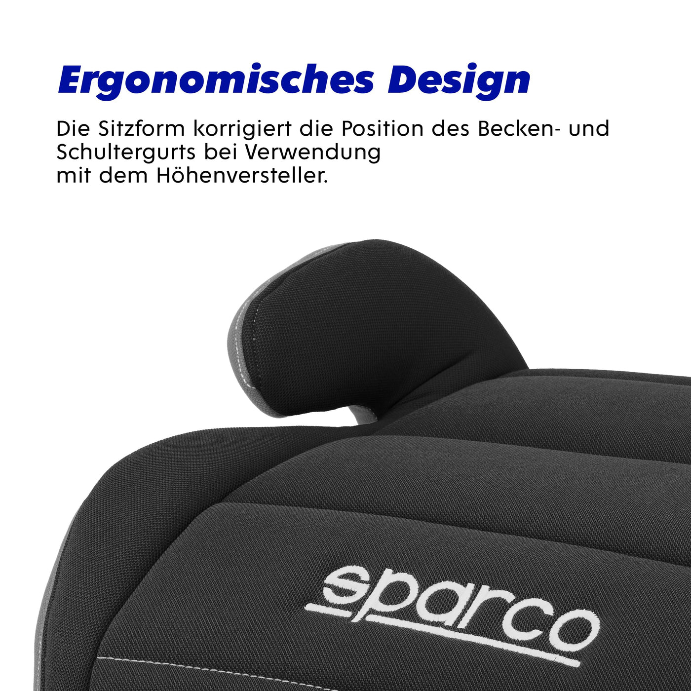Sparco Kinderautositz-Erhöhung Schwarz und Grau i-Size. Neue Europäische Norm 2024 ECE 129/03. 125-150 cm