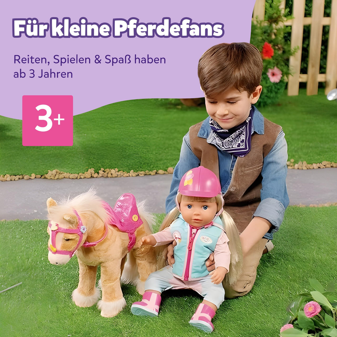 BABY born, Puppenpferd, BABY born My Cute Horse, interaktives Pferd mit Lauf- und Soundfunktion, Plüsch, rosa Sattel und Zaumzeug sowie Pins zum Dekorieren, 840627 Zapf Creation