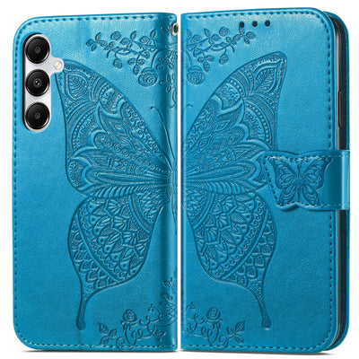JIUNINE Hülle für Samsung Galaxy M15, Handyhülle mit Schmetterling Muster [Kartenfächer] [Standfunktion] [Premium PU Leder] Stoßfeste Schutzhülle Klapphülle Handytasche Lederhülle, Blau