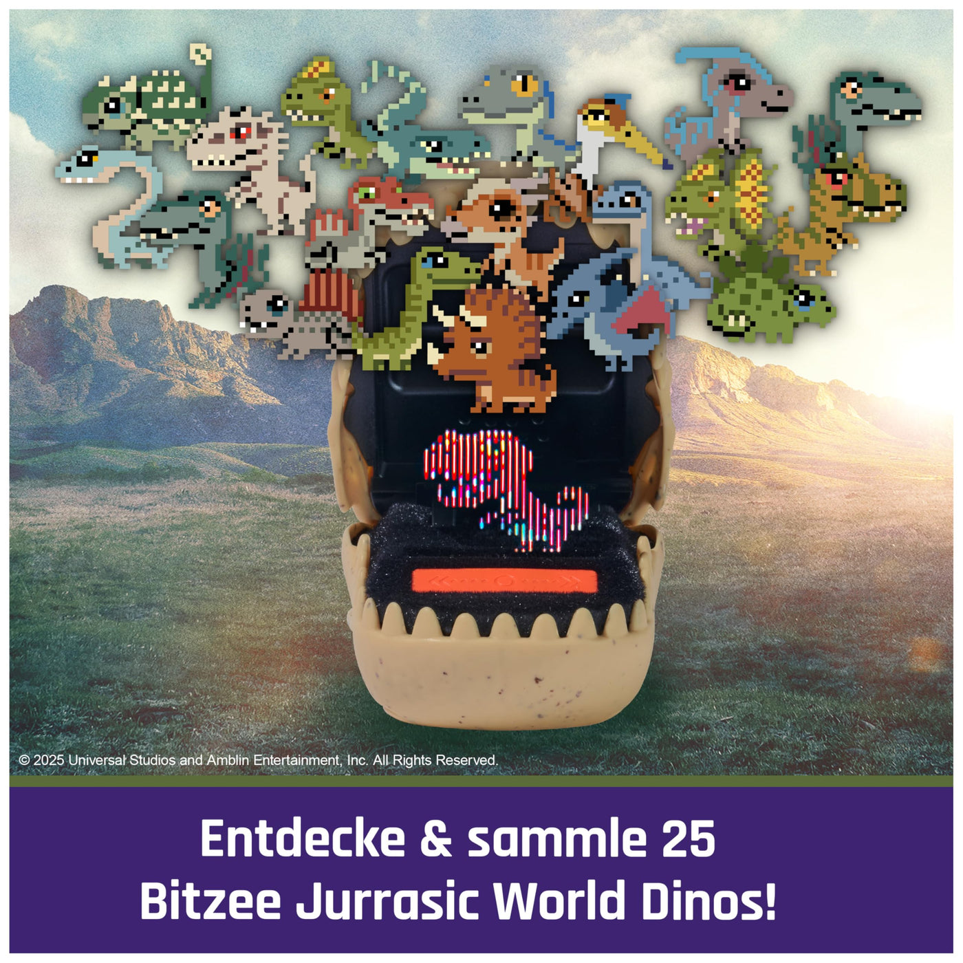 Bitzee Jurassic World - interaktives Spielzeug im Design eines T-Rex Schädels, mit 25 virtuellen Dinosauriern, die auf Bewegung reagieren und Battle Modus, Sammlerstück, für Kinder ab 5 Jahren