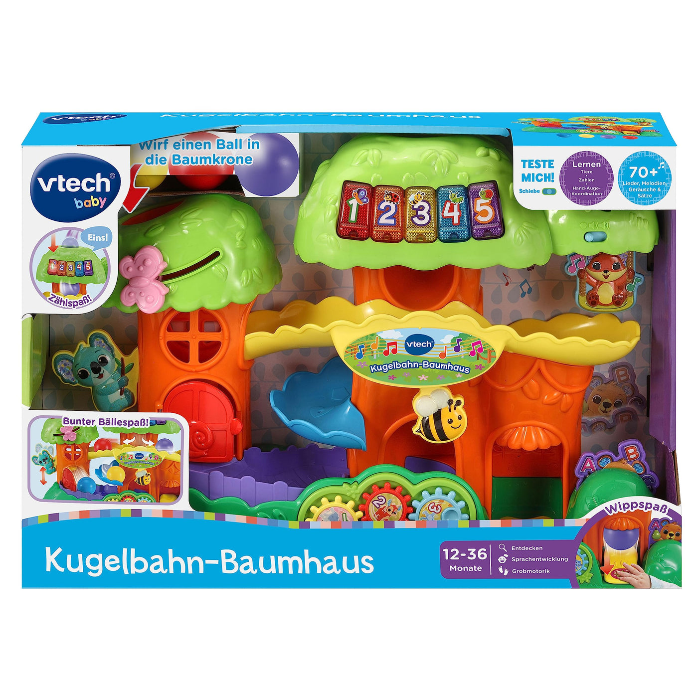 Vtech Baby Kugelbahn-Baumhaus – Interaktive Kugelbahn mit Leuchttasten, Tieren und spannenden Elementen – Für Kinder von 12-36 Monaten