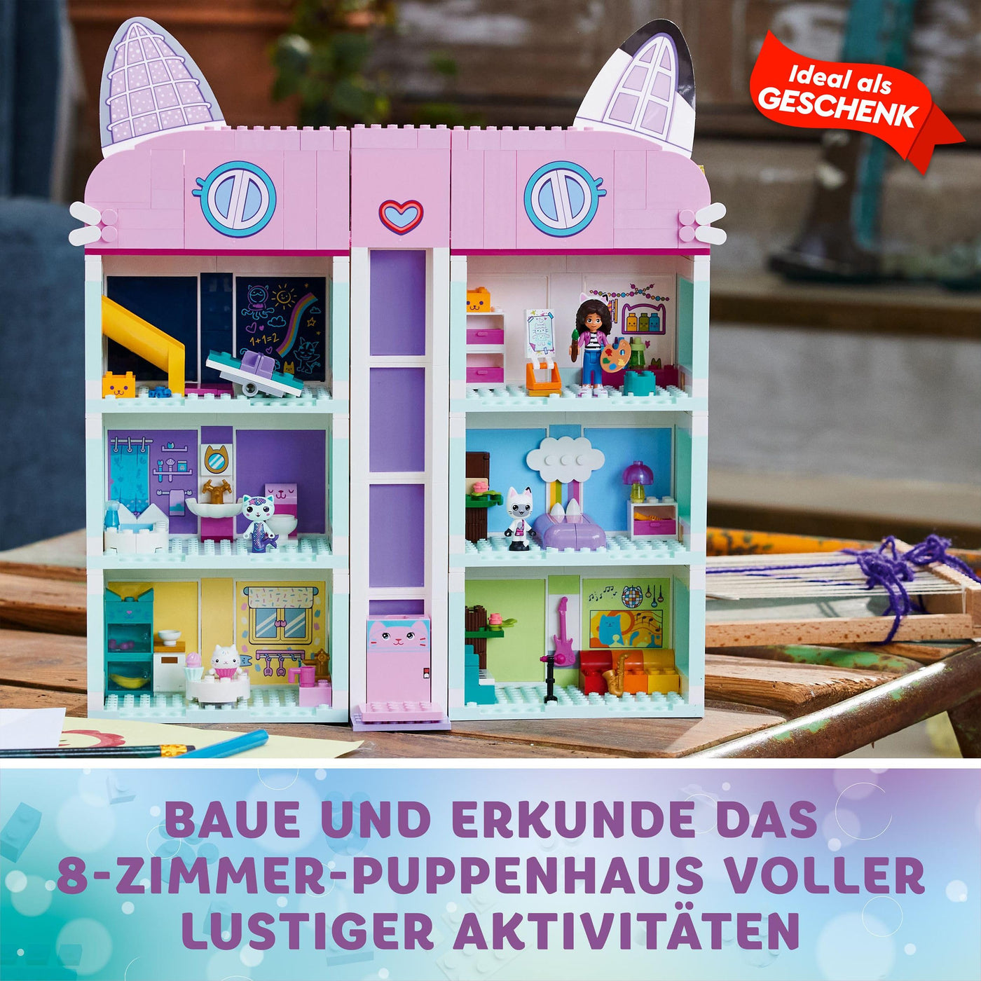 LEGO Gabby's Puppenhaus Spielzeug - 4-stöckiges Puppenhaus mit Gabby, Pfötchen-Panda, MeerMieze und Kuchen-Katze Minifiguren und Zubehör - Geschenk für Mädchen und Jungen ab 4 Jahren - 10788