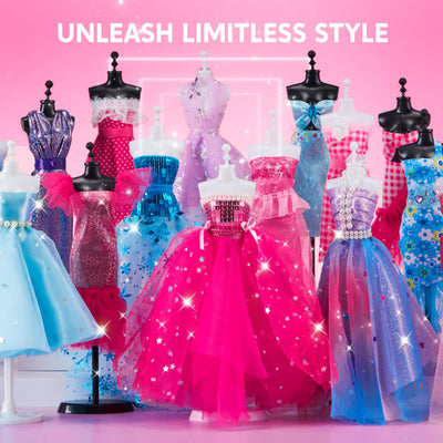 Klever Kits 400+ Stücke Modedesign Mädchen,Fashion Design Basteln Mädchen Nähset Set mit 3 Mannequins,Geschenke Mädchen 8 9 10 11 12+Jahre,Kreativ Set Bastelset für Kinder ab 8+ Jahre