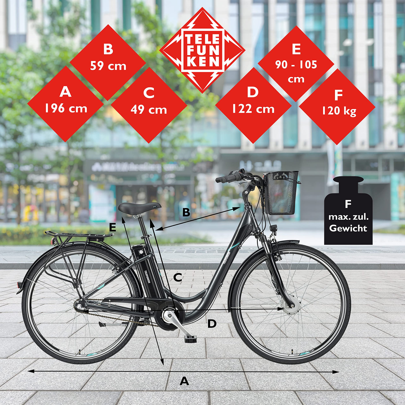 TELEFUNKEN E-Bike Damen 28 Zoll Elektrofahrrad 3-Gang Shimano Nabenschaltung + Rücktritt, Pedelec Citybike mit Fahrradkorb/Fahrradschloss, Frontmotor 250W /10,4Ah / 36V Sitzrohrakku, RC830