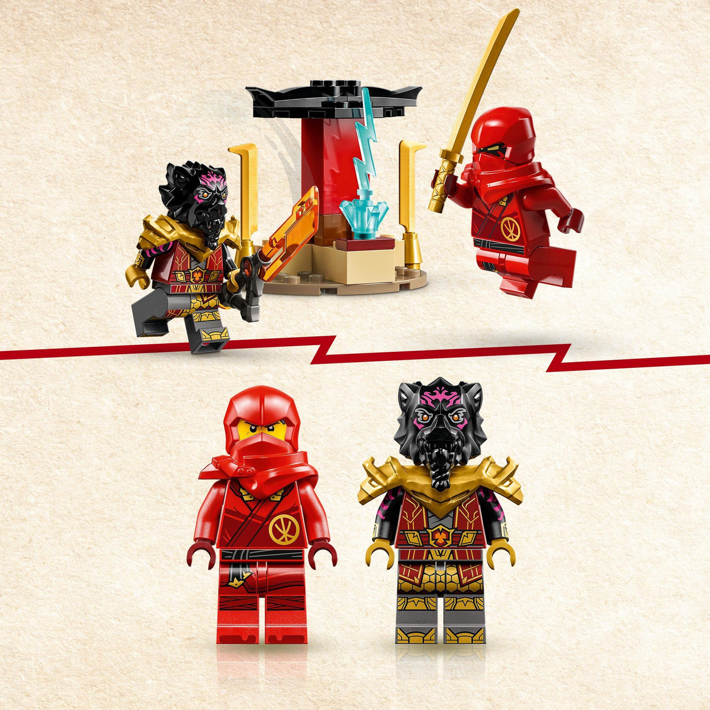 LEGO NINJAGO Verfolgungsjagd Set mit Kais Flitzer und Ras' Motorrad, Spielzeug für Kinder ab 4 Jahren, Ninja-Auto-Spielzeug zum Bauen, Minifigur zum Sammeln 71789