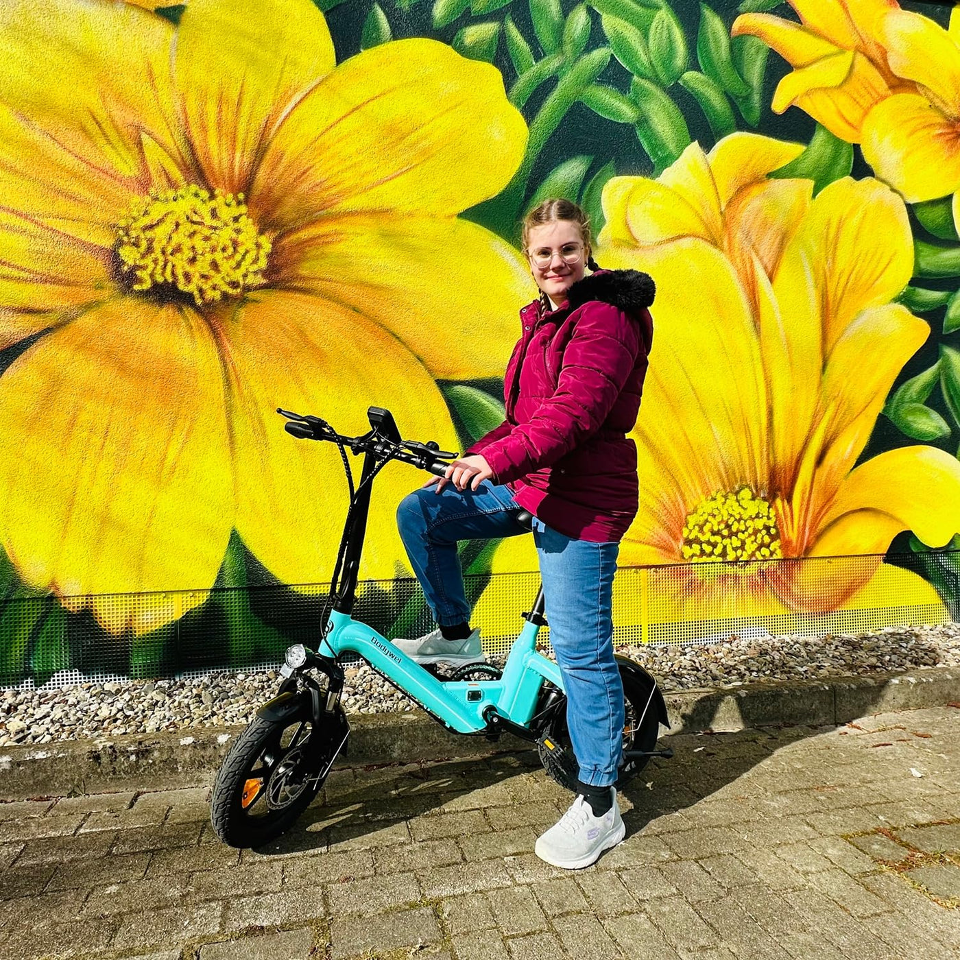 Bodywel T16PRO Mini E Bike 14 Zoll faltbar Elektrofahrrad 250W 36V/7.8Ah Akku mit APP Funk für Herren Damen,Reichweite Max 45 km (Schwarz+Rückpacktrager)