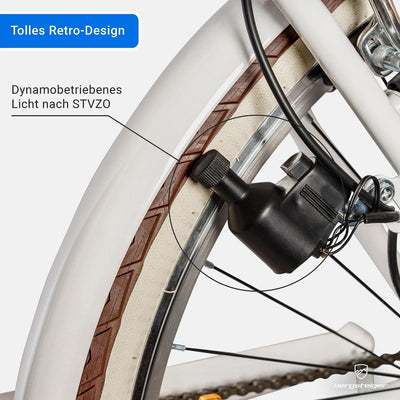 Bergsteiger Marseille 28 Zoll Damenfahrrad, ab 150 cm, Korb aus Rattan, Fahrrad-Licht, Damen-Citybike, Damenrad im Retro-Design«, 6 Gang Shimano Tourney Schaltung, Kettenschaltung