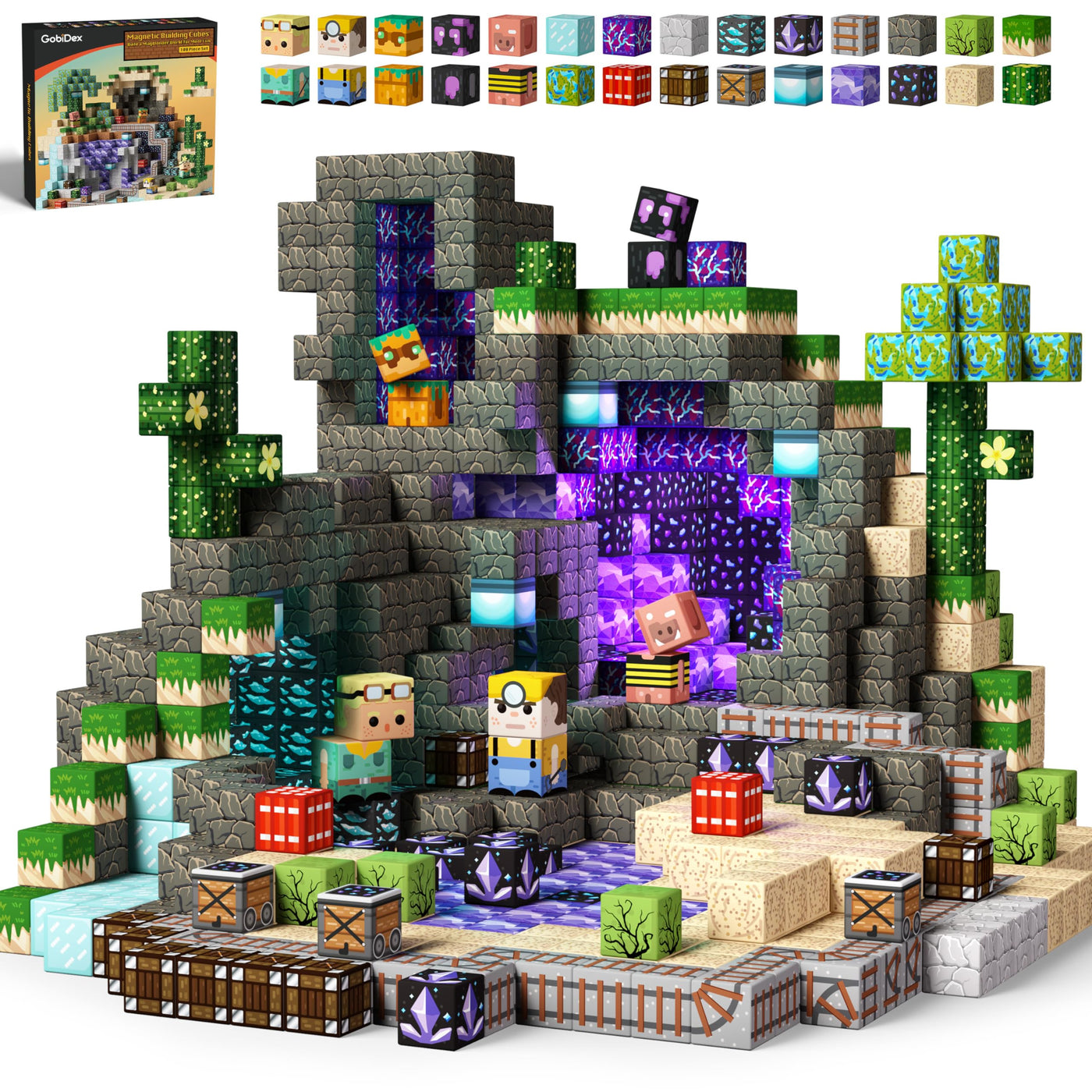 GobiDex Magnetische Bausteine Blöcke 100 Stück, MagWonder Bauen Sie mit Gemfifre Hollow Magnetblöcke, Game-Based STEM Montessori Spielzeug für Kinder ab 3 Jahren, Geschenk für Jungen und Mädchen