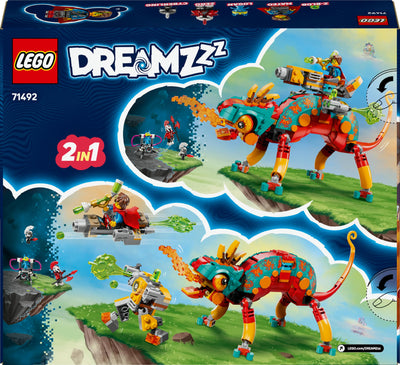 LEGO DREAMZzz 2-in-1 Mateos Feuer-Chamäleon - Fantasy-Tierfigur umbaubar in Spielzeug-Jet & Mech - Set für Jungen & Mädchen ab 7 Jahren inkl. 2 Minifiguren - Geschenkidee - 71492