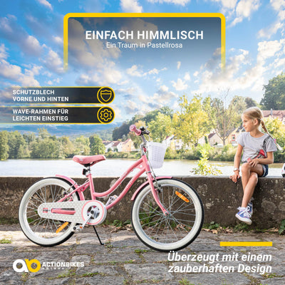 Actionbikes Kinderfahrrad Starlight | 20 Zoll - V-Brake Bremsen - Kinder Fahrrad für Mädchen - Von 6-9 Jahren - Kettenschutz - Stützräder - Kinderrad - Rosa (Starlight 20 Zoll)