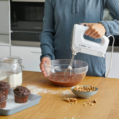 Bosch Hausgeräte Handrührer CleverMixx MFQ24200, 2 Rührbesen, 2 spülmaschinengeeignet, 4 Stufen, leicht, leise, 400 W Weiß/Edelstahl