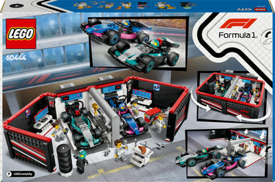 LEGO City F1 Garage mit Mercedes-AMG & Alpine Rennautos - Spielzeug Formel 1 Rennwagen mit 2 Rennfahrern & 4 Mechaniker Minifiguren - Geschenk für Jungen & Mädchen ab 7 Jahren und Fans 60444