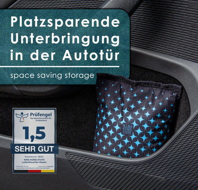 King Kong State Luftentfeuchter für Autos - 2x 500g Entfeuchter-Kissen für beschlagene Autoscheiben - mit wiederverwendbarer Antibeschlag-Füllung