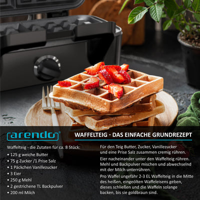 Arendo - Sandwichmaker 3in1 Waffeleisen Kontaktgrill mit abnehmbaren Platten - mit Antihaftbeschichtung - BPA frei - Temperaturkontrolle – Sandwich Maker - Sandwichtoaster