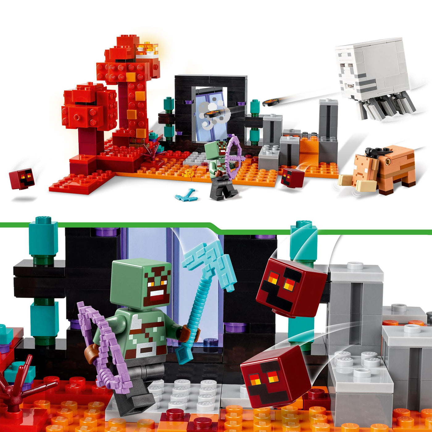 LEGO Minecraft Hinterhalt am Netherportal - Spielzeug mit Orc Krieger Figur, Hoglin und Ghast - Spielset zum Bauen mit 2 Magmawürfeln - Gamer Geschenk für Jungen & Mädchen ab 8 Jahren - 21255