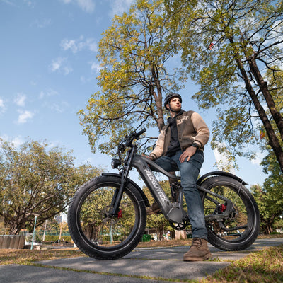 RZOGUWEX Elektrofahrrad, 26-Zoll-Offroad-EBIKE für Erwachsene mit abnehmbarem 48-V-25-Ah-Lithium-Ionen-Akku, 7 Gängen mit Doppelstoßdämpfern und doppelter hydraulischer Scheibenbremse (schwarz)