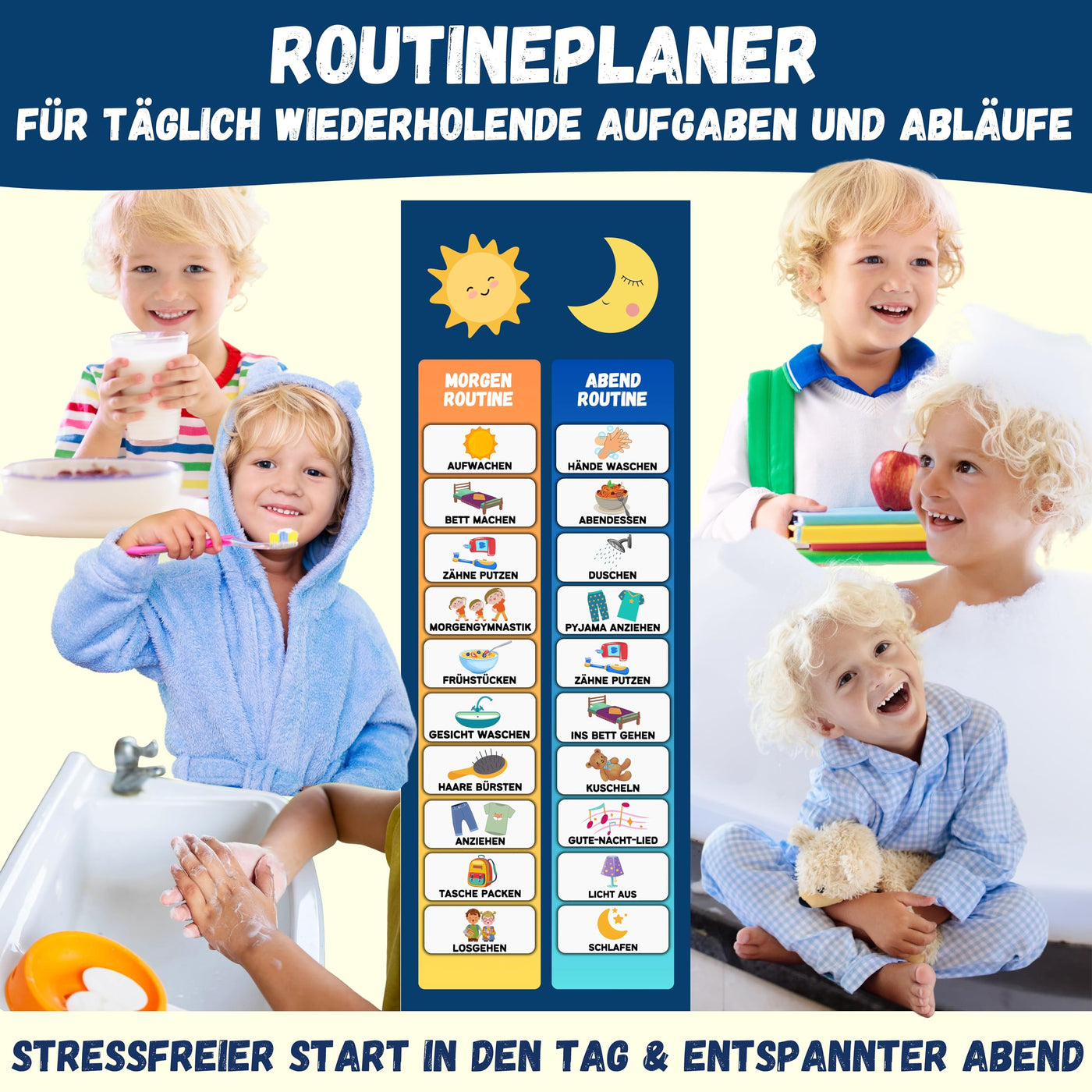 MeinSchlaufuchs® Wochenplaner Kinder - Montessori Magnettafel inkl. 250 Magnete, Aufbewahrungsbox, Kordel & Stift - beschreib- & abwischbar - Routine Planer Kinder - Kalender Kinder