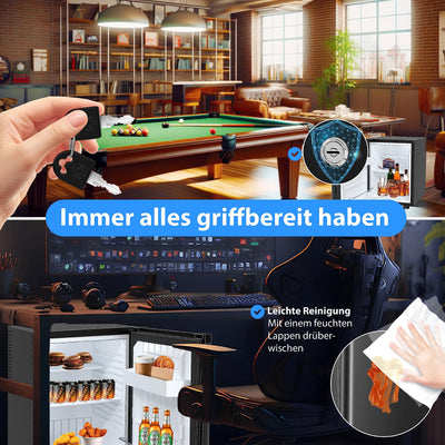 KESSER® Minikühlschrank mit Schloss, Minibar 40 Liter Nutzinhalt, Leise 22db, Abschließbar, Schlafzimmer, Wechselbarer Türanschlag, ca. 4°-16°C Höhe 57cm, Innenbeleuchtung Tisch-Kühlschrank Schwarz